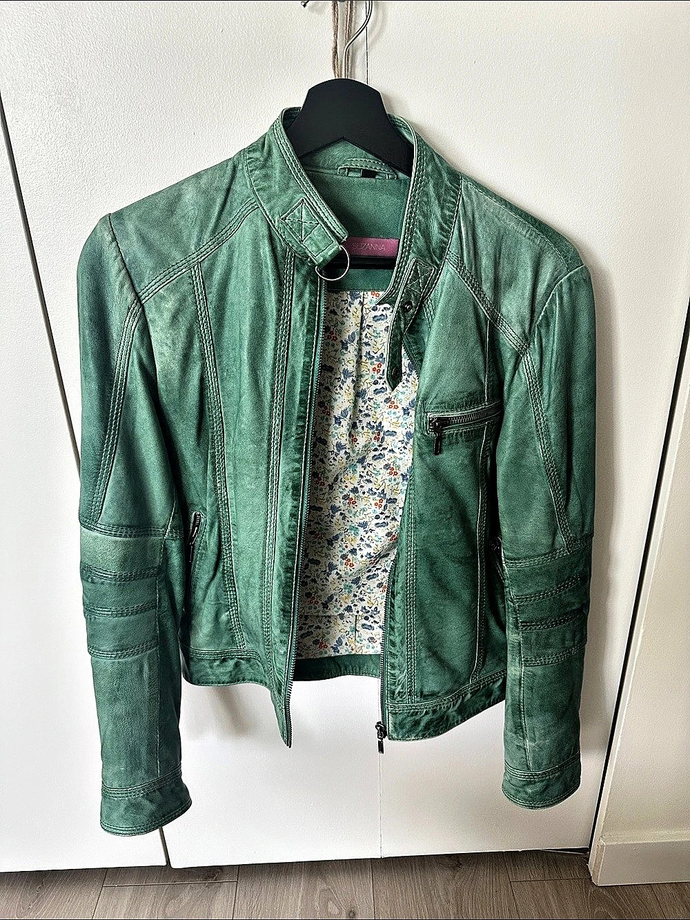 Suzanna Green Leather Moto Jacket Size X-Small Like New